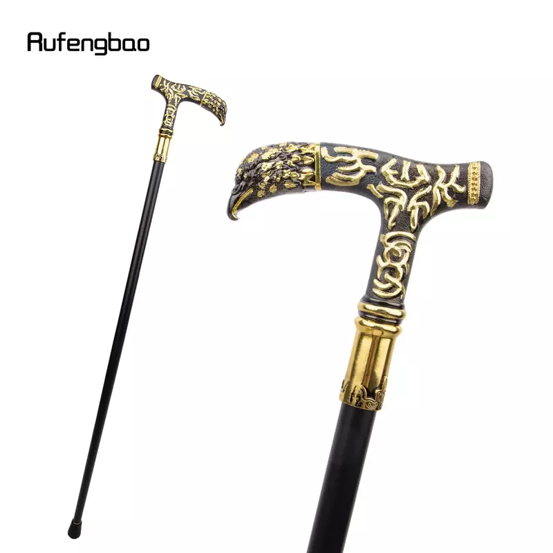 イーグルハンドル付きウォーキングスティック、単一の関節、金色と黒、装飾的なコスプレ、ハロウィーンパーティーのための杖、トリミング、93cm