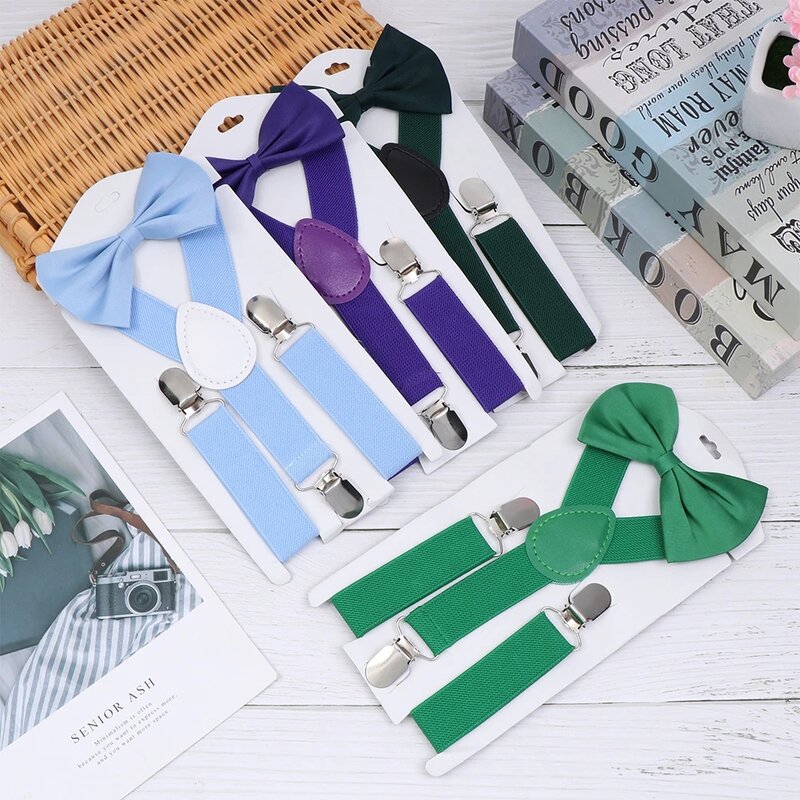 Suspensórios ajustáveis infantis com conjunto de gravata borboleta, suspensórios para meninos e meninas, gravatas de casamento para bebês, acessórios de moda infantil