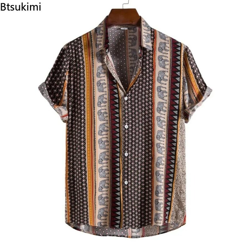 Fashion 3D Printed Men's Plus Size Loose Short Sleeve Shirt Summer Vintage Hawaiian Beach Shirt Casual Blouse for Men Streetwear