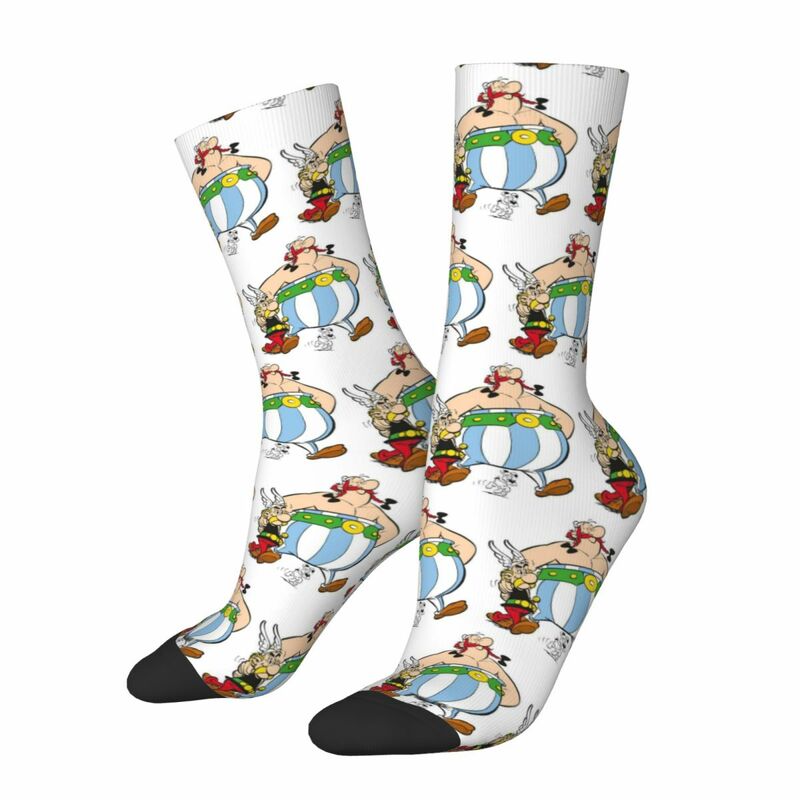Asterix dan Obelix kaus kaki uniseks, stoking menyerap keringat Harajuku sepanjang musim, aksesori kaus kaki untuk hadiah