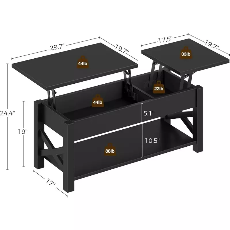 2-Wege-Lift Top Bauernhaus Mittel tisch mit verstecktem Fach Design Couch tisch nordische Couch tische für Wohnzimmer möbel