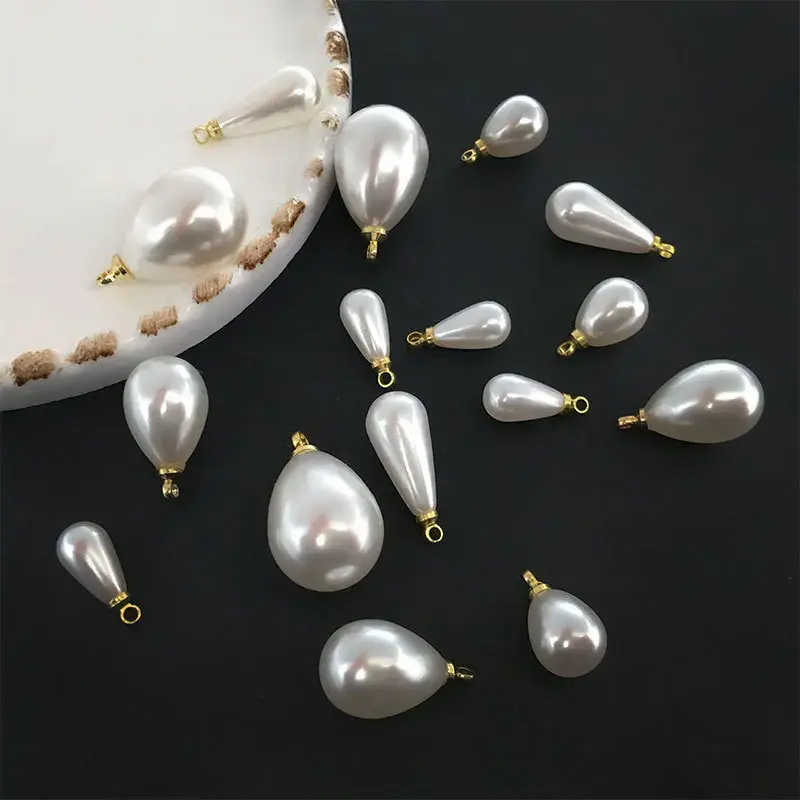 20 pezzi in lega di rame a goccia imitazione perla ciondolo fascino per gioielli che fanno orecchini pendenti fai da te accessori per bracciali all'ingrosso