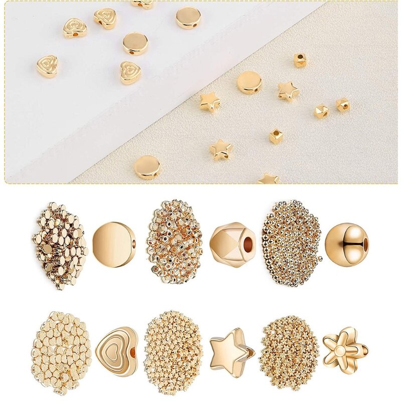 Round Beads Set Includes Spacer Beads Seamless Smooth Loose Beads Golden White
