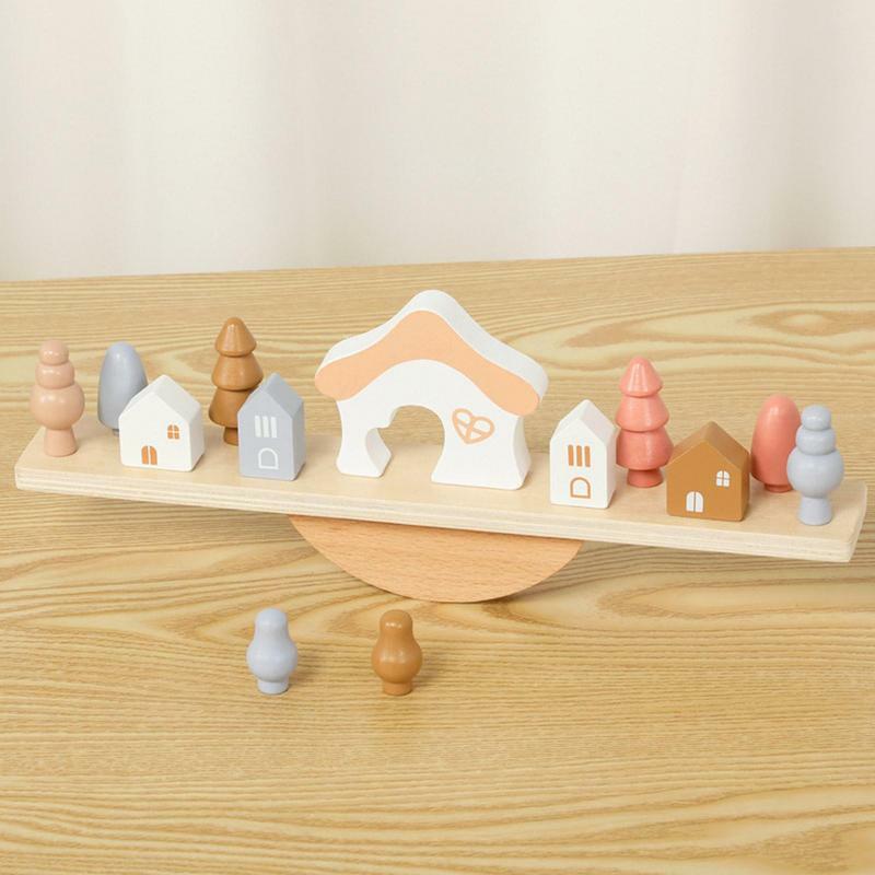 Toy Stacking Block Sets Seesaw Preschool Wood Toy With Balance Blocks Wood Balance Montessori Toys For Stress Release Hand-Eye