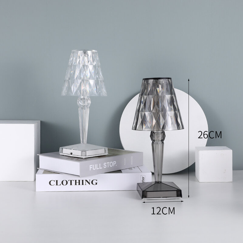 Lampe de Table en Diamant Acrylique Rechargeable par USB, Luminaire Décoratif en Clip, Idéal pour un Bureau, une Chambre à Coucher, un Bar ou comme Cadeau