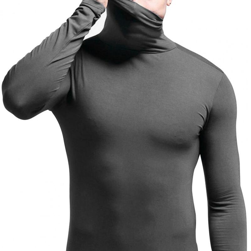 Camisa Base de Color sólido para hombre, ropa interior térmica de cuello alto, Tops de invierno, camiseta de manga larga delgada