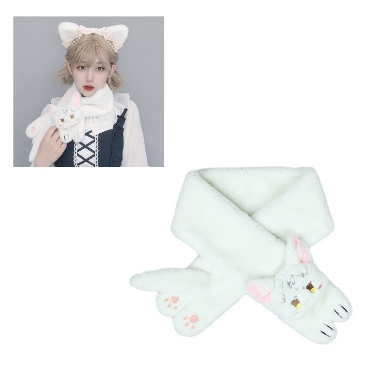 Bufanda peluda, disfraz de animación, accesorios de fiesta, ropa para el cuello, pañuelo de gato de Anime para mujer, accesorios