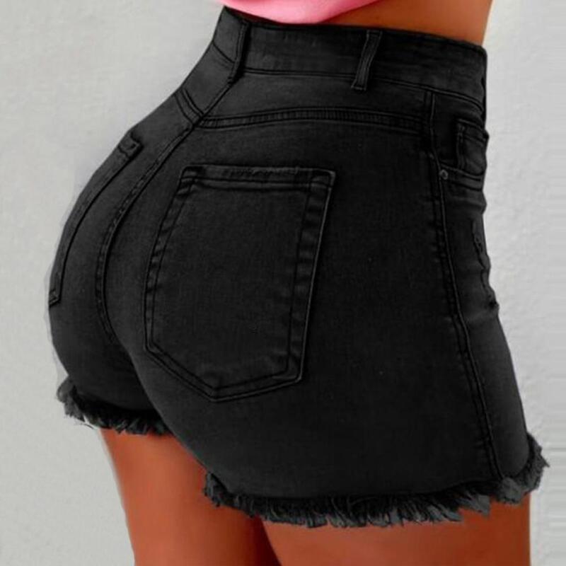 Pantalones cortos informales de cintura alta para mujer, Shorts Retro desgastados de cintura alta, diseño de realce de glúteos, bolsillos laterales para mujer