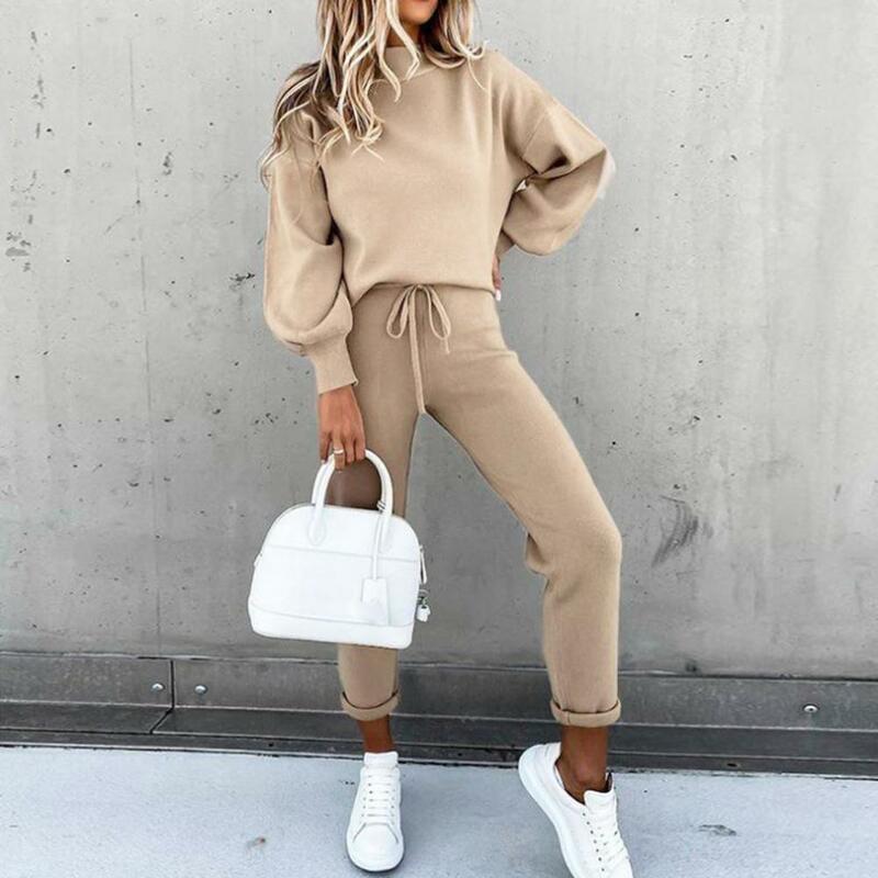 Stylish Lady Sweatshirt Trousers Suit Loose Two Piece Set Lady Top Pants Set Long Sleeves Lady Sweatshirt Trousers Suit