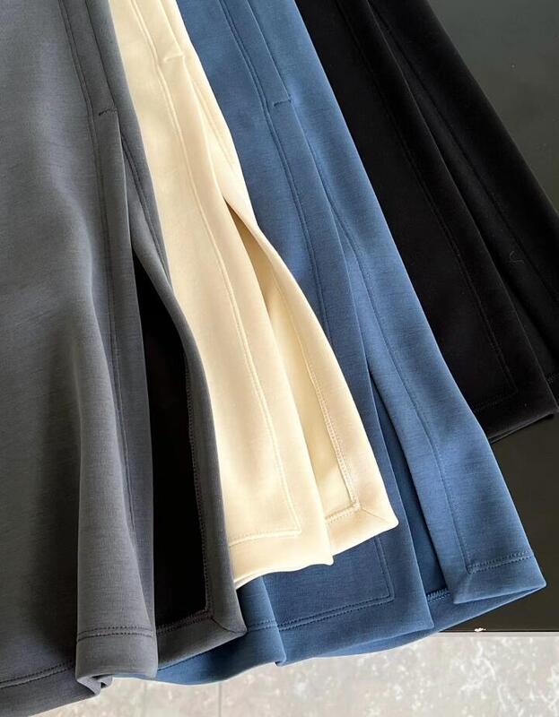 レディースロングスカート,韓国のスカート,伸縮性のあるウエスト,単色,女性用のエレガントなストリートウェア,夏