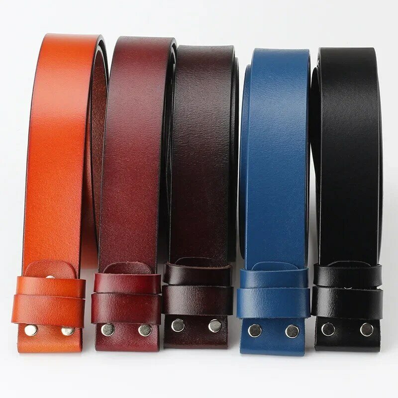 Cinturón de piel de vaca auténtica para hombre, sin hebilla, hebilla lisa, 5 colores, accesorios para el cuerpo