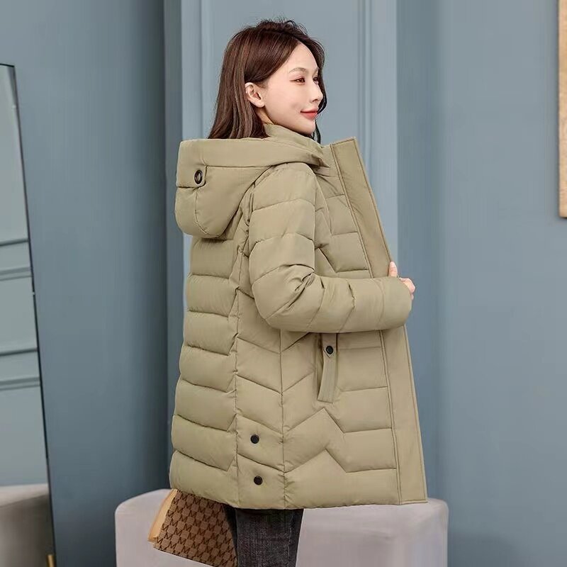 Chaqueta acolchada de algodón para mujer, abrigo largo y ajustado con capucha desmontable, parka cálida de talla grande para invierno, novedad de 2024