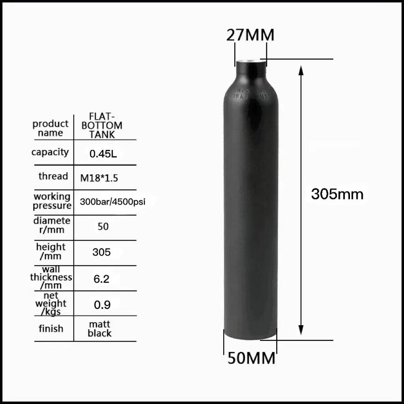 Qupb cilindro de alta pressão, tanque paintball 4500psi, tanque mergulho m18x1.5 rosca 0.35l 0.45l