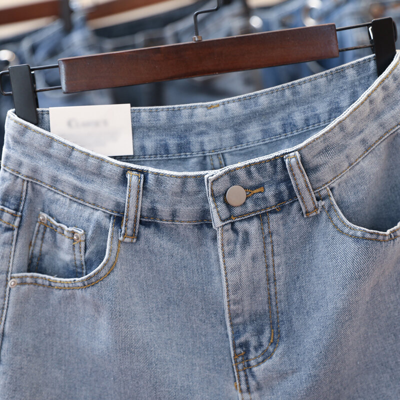 กางเกงขากว้างเอวสูงสำหรับผู้หญิงกางเกงลำลองขาสั้นขาดทรงหลวมมีรูขาดสำหรับฤดูร้อนกางเกงผู้ชายขาสามส่วน M-4XL