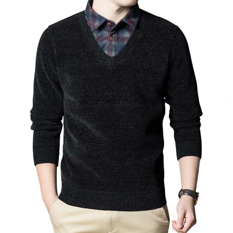 Мужской свитер с воротником рубашки, мужской плотный свитер, Мужская зимняя трикотажная одежда, имитация двух частей, пуловер, свитер с толстым для стройности
