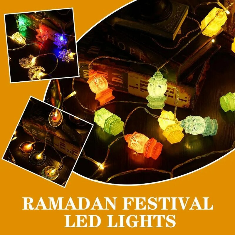 Ramadan Lua e Estrela LED String Lights, EID Mubarak Gift, Islam Muslim Castle Lantern, Eid Festival Decor, 2024
