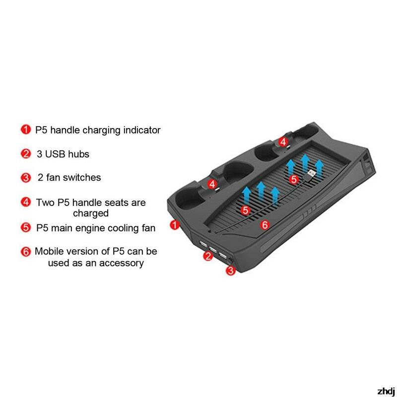 Radiador de consola de juegos para PS5 + mango Base de carga para PS5 dos en uno, incluye dos puertos de carga para controlador DualSense
