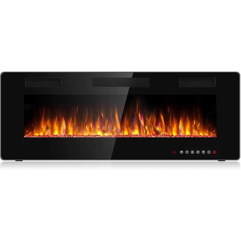 BOSSIN 50 inch Ultra-Thin Silence Linear Electric Fireplace, Recessed Wall Mounted Fireplace, Fit for 2 x 4 and 2 x 6 Stud