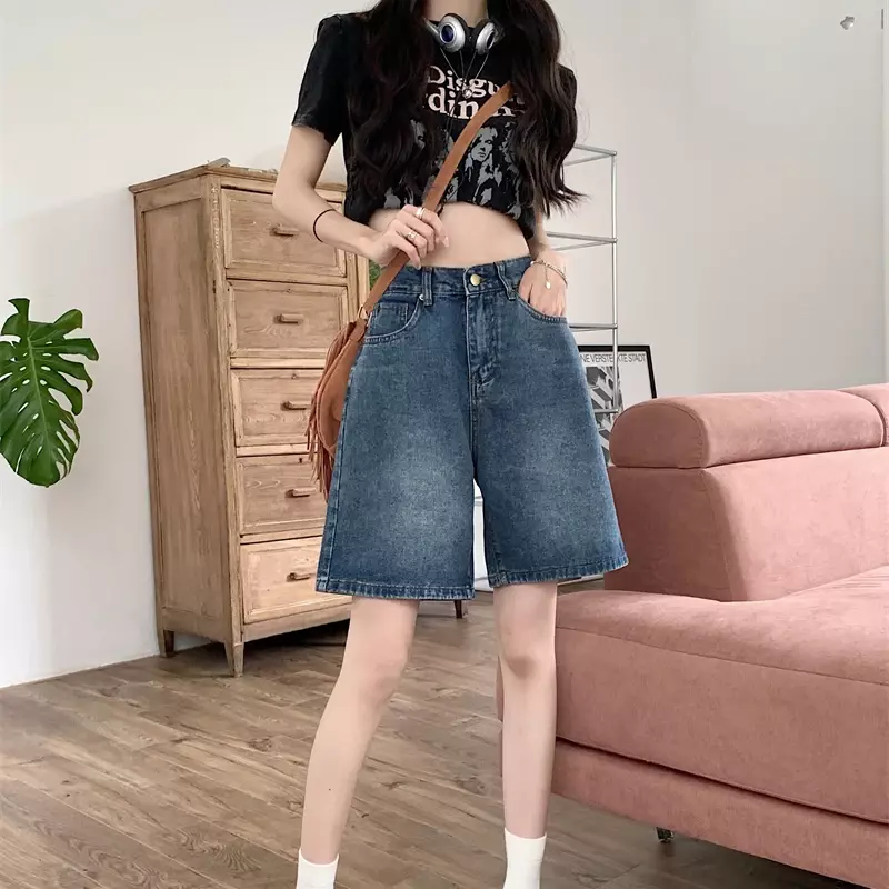 Y2k pantaloncini larghi pantaloni donna estate Vintage blu gamba larga Denim corto moda coreana Casual femminile al ginocchio Jeans Mujer