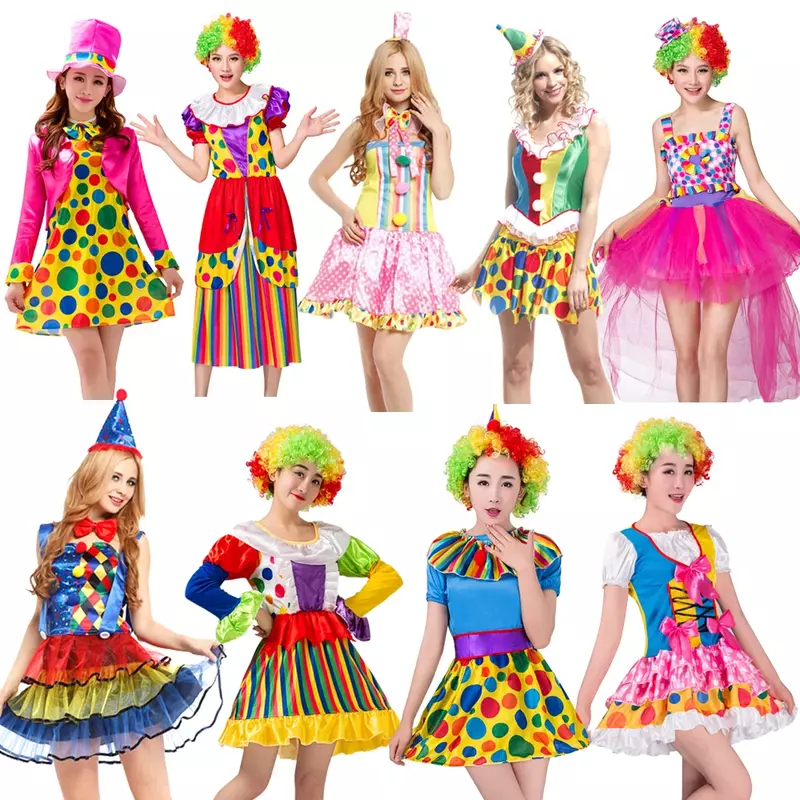 Erwachsene Regenbogen Zirkus Clown Kostüm für Frauen lustige Joker Mädchen Geburtstag Karneval Party Outfit süße Kleidung keine Perücke