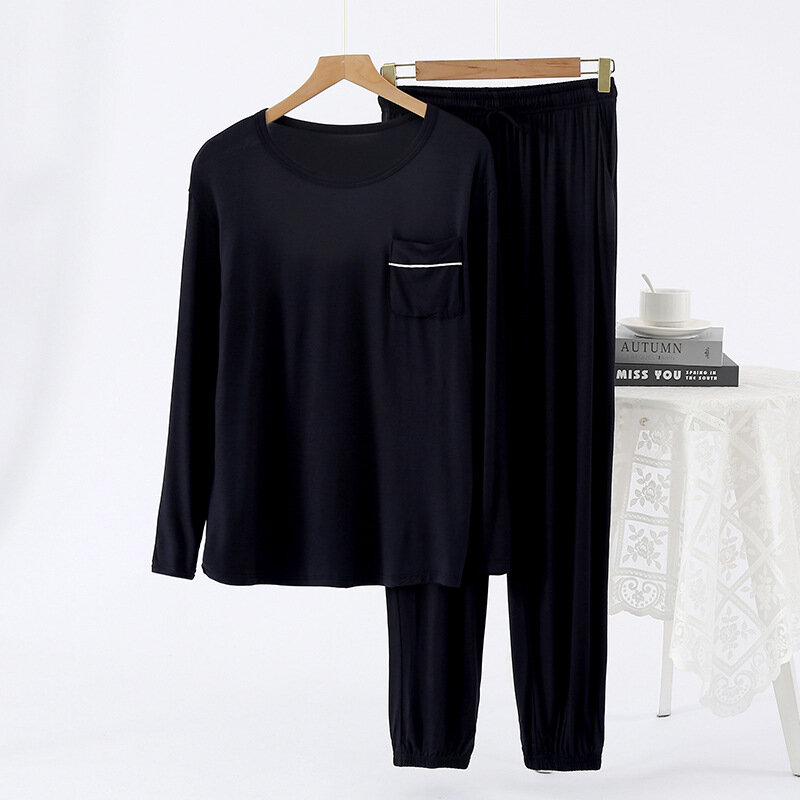Мужской повседневный пижамный комплект L-4XL, домашняя одежда с круглым вырезом, брюки с длинным рукавом, костюм для весны и осени, Мужская одежда для сна, одежда для отдыха, пижама