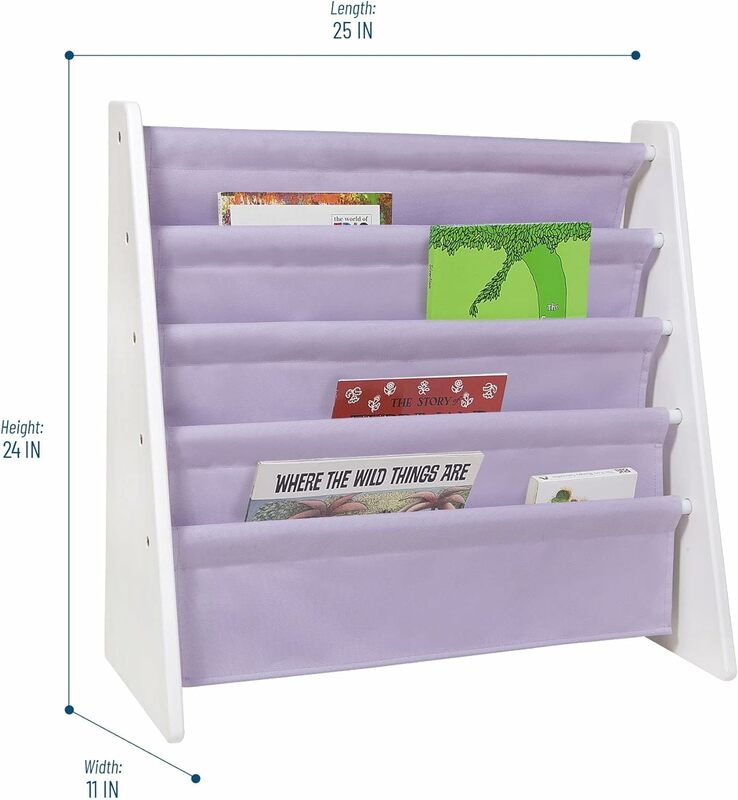 Kids Canvas Sling Bookshelf for Boys and Girls, Wooden Design Features Four Fabric Shelves, an Ideal Kids Bookshelf