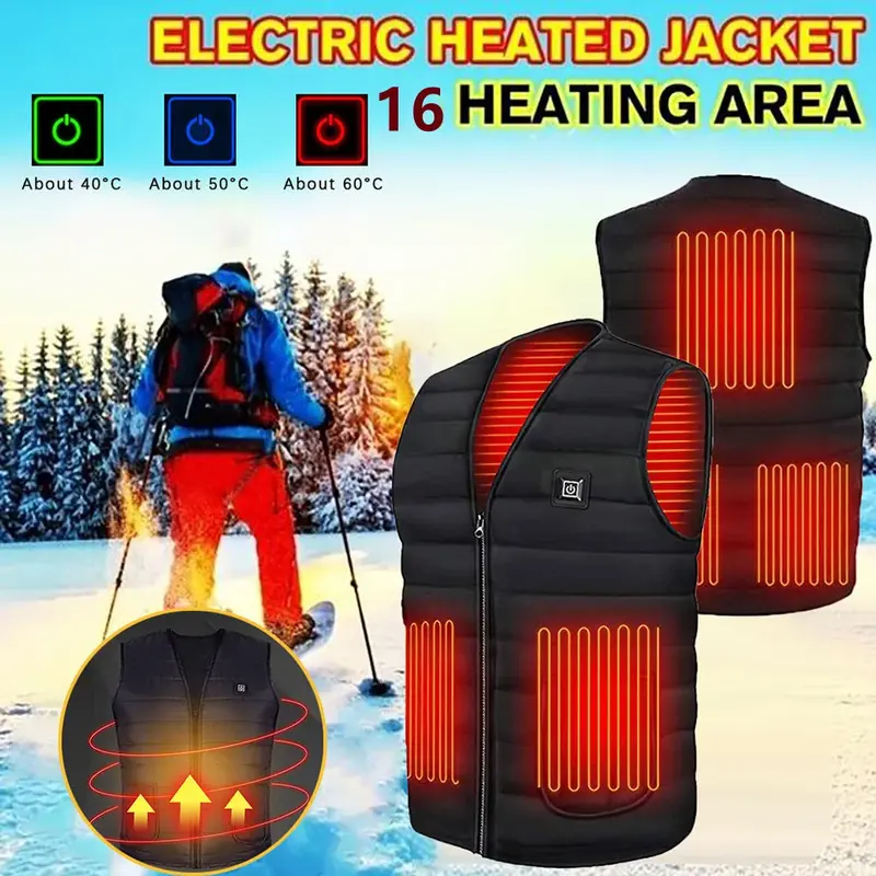 12 Places Self Heating Vest Men Women USB Heated Jacket Heating Vest Thermal Clothing Hunting Vest Winter Heating Jacket M-5XL