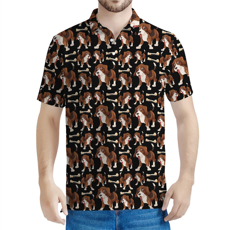 تي شيرت رجالي بطباعة ثلاثية الأبعاد على شكل حيوان ، قمصان بولو رائعة على شكل جرو بيغل ، قمصان بأكمام قصيرة ، تي شيرت فضفاض ، الصيف
