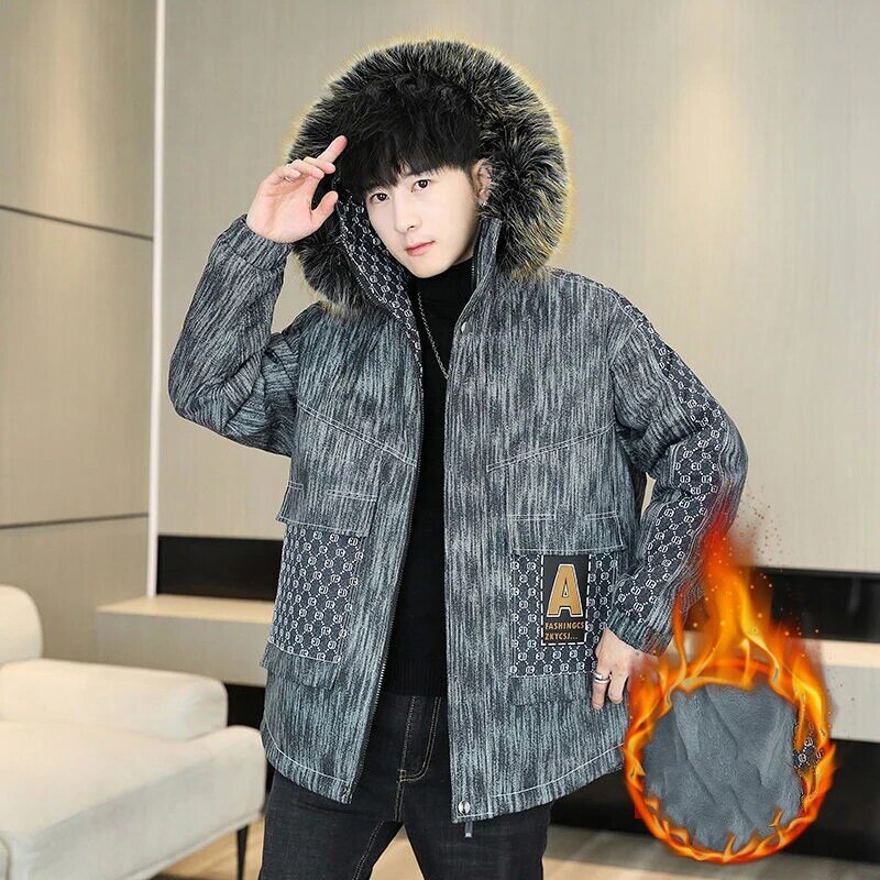 Collo di pelliccia giacca imbottita autunnale da uomo cappotto da uomo caldo pile cappotti da uomo con cappuccio intensificamento giacche fredde da uomo vestiti invernali