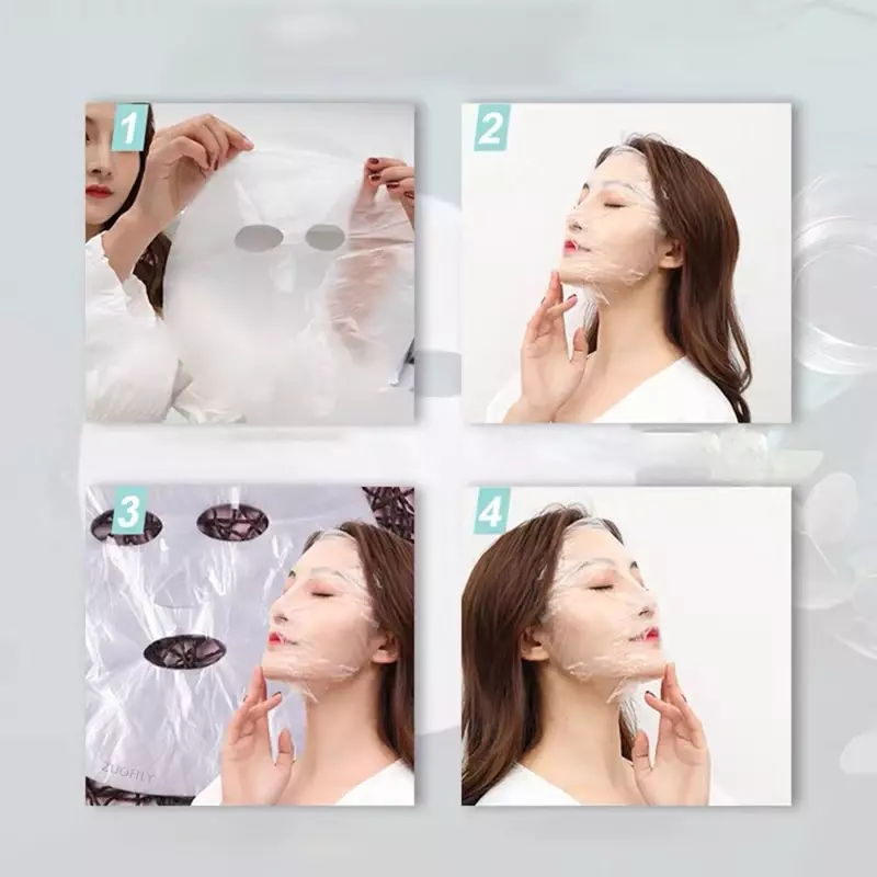 100Pcs Face Plastic Film Full Face Cleaner Mask adesivi per il collo carta usa e getta maschere in PE trasparente avvolgere la bellezza del viso cura della pelle