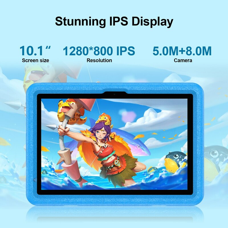 10.1 Inch Tablet for Kids, Android 13, Octa-Core, 4G LTE Dual SIM, Parental Control, 12GB RAM(6+6 Expand)/128 GB Storage