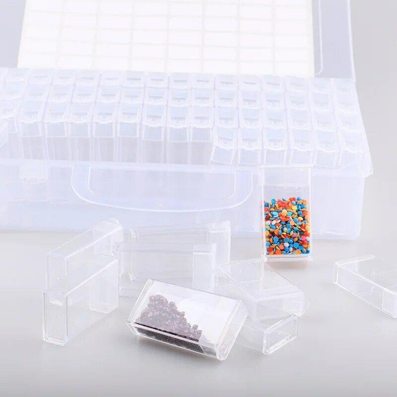 Caja de almacenamiento de pintura de diamantes de 64 rejillas, organizador portátil de cuentas de semillas, contenedor de plástico para arte de uñas DIY, bolsas adhesivas