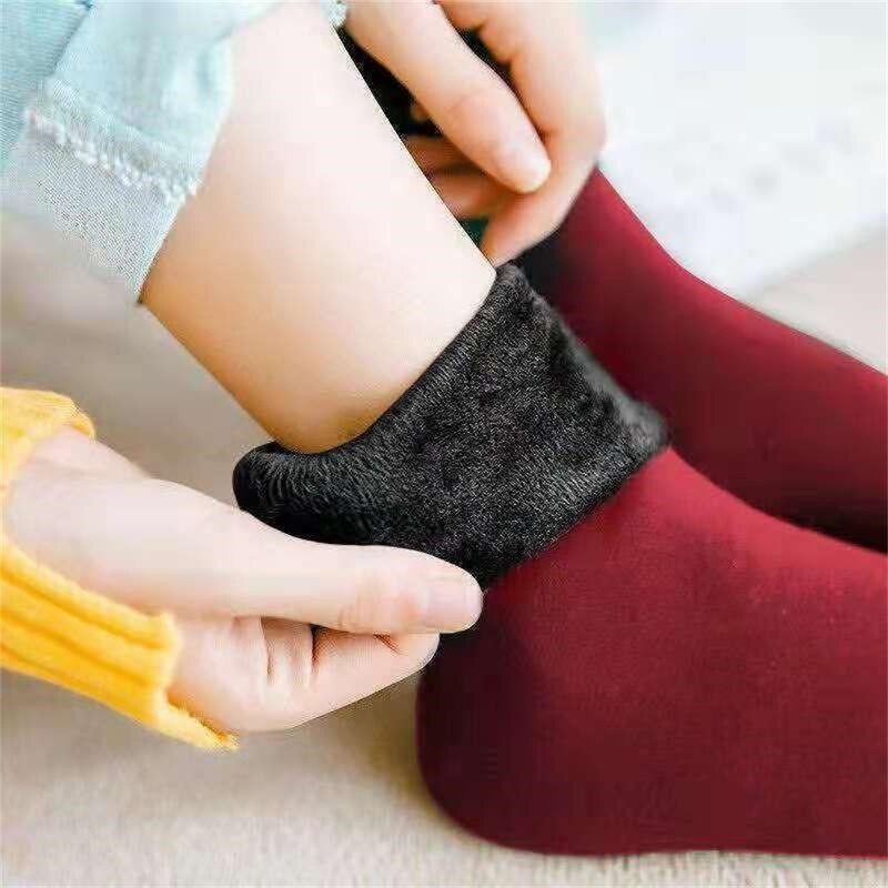 Плюшевые женские носки, зимние теплые плотные термоноски, однотонные мужские носки для пола, мягкие бархатные шерстяные кашемировые домашние носки, новинка 2023
