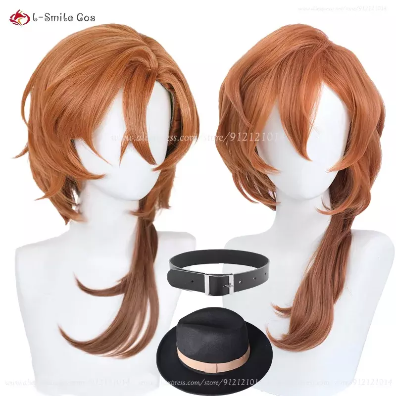 Wig Cosplay Anime Chuya Nakahara Chuuya kualitas tinggi 55cm oranye gradien Wig Cos tahan panas rambut pesta Wig + topi Wig
