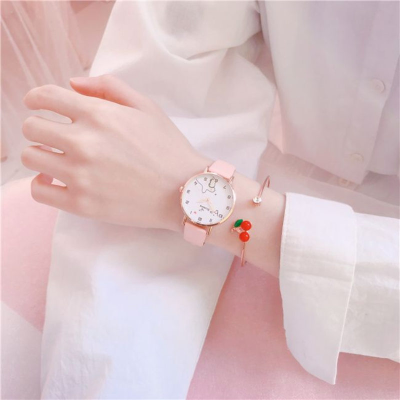 女の子のためのピンクの革のクォーツ時計,学生のための腕時計,誕生日プレゼント,新品,2023