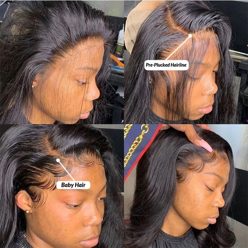 Pelucas de cabello humano con encaje Frontal transparente para mujeres negras, peluca de cabello humano con onda corporal HD prearrancada, barata a la venta, 13x4