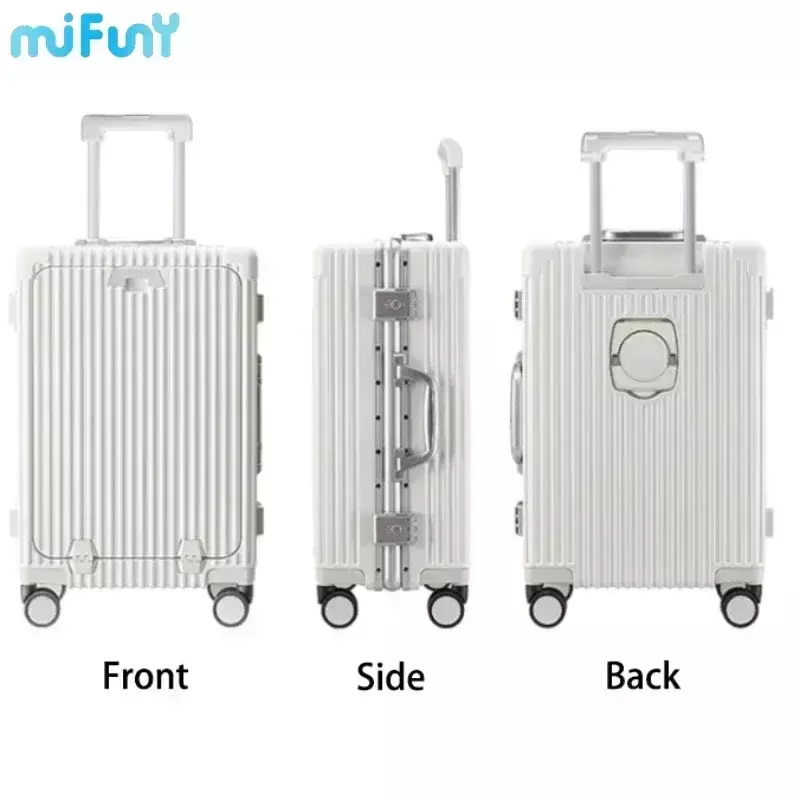 MiFuny koper berpergian, koper berpergian kapasitas besar, kotak depan terbuka untuk beroda dengan casing kode USB