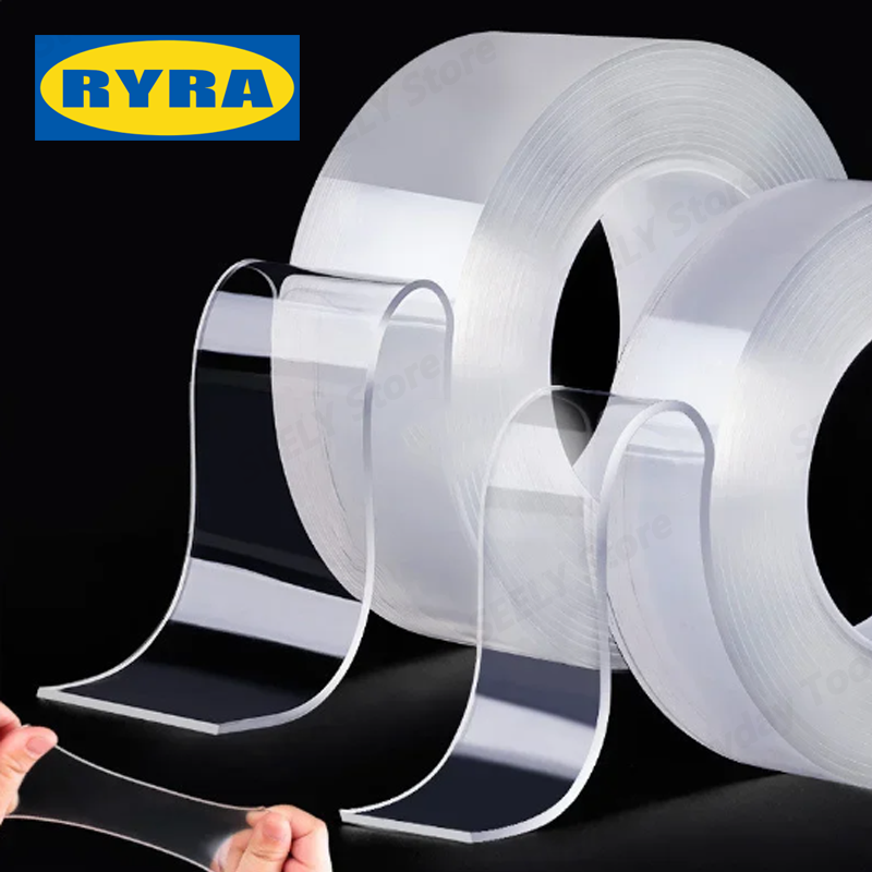 Nano cinta adhesiva transparente de doble cara, pegatinas de pared impermeables reutilizables, 1M, 2M, 5M, suministros para el hogar y el baño