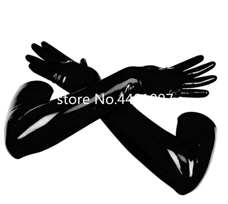 Luvas de látex unissex, luvas moldadas em borracha preta sem costura, comprimento do ombro, luvas longas de fetiches, roupas de cosplay para mulheres