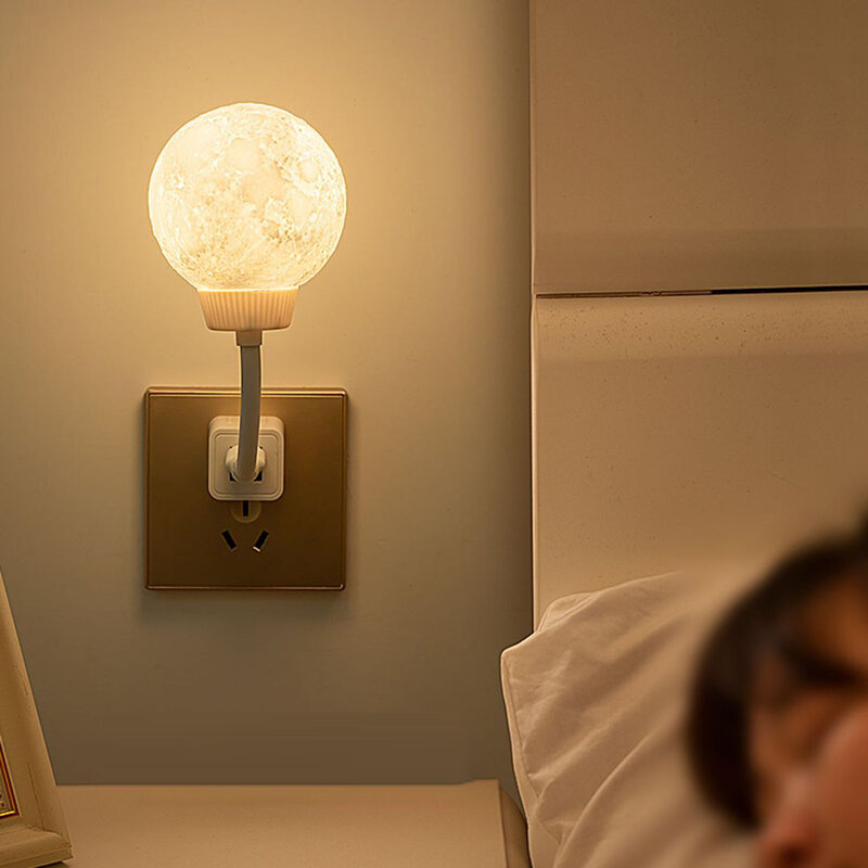 New USB Energy-Saving Lamp Plug-In Moon Shaped Voice Controlled Night Light 3 Lighting Modes Rotatable Light For Home Bedroom