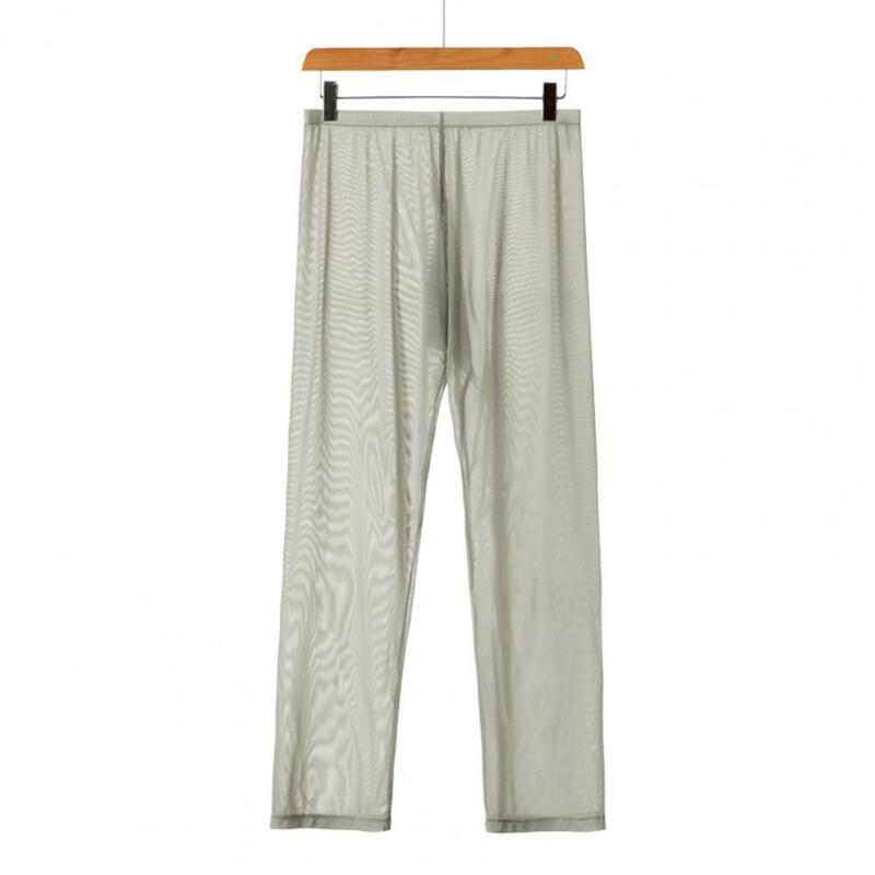 Pantalones de pijama transpirables de seda de hielo para hombre, ropa de dormir fina, transparente, elástica, talla grande