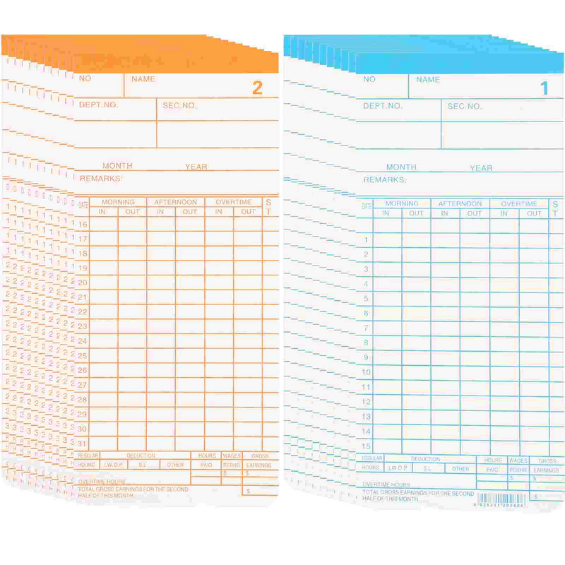 English Time Cards Double-sided Time Cards Attendance Time Paper Cards Office Time Cards Attendance Recording Cards