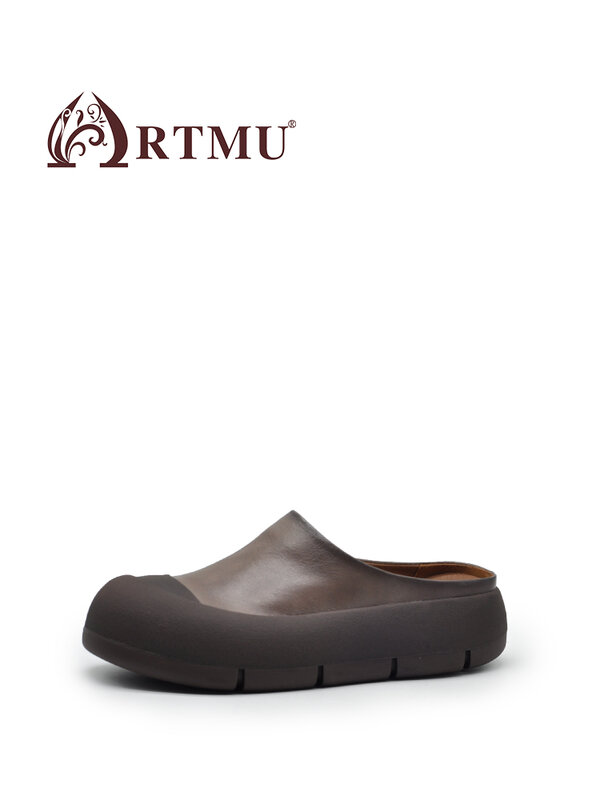 Artmu-Zapatillas de piel auténtica con punta redonda para mujer, zapatos informales Boken hechos a mano, para verano, 2024