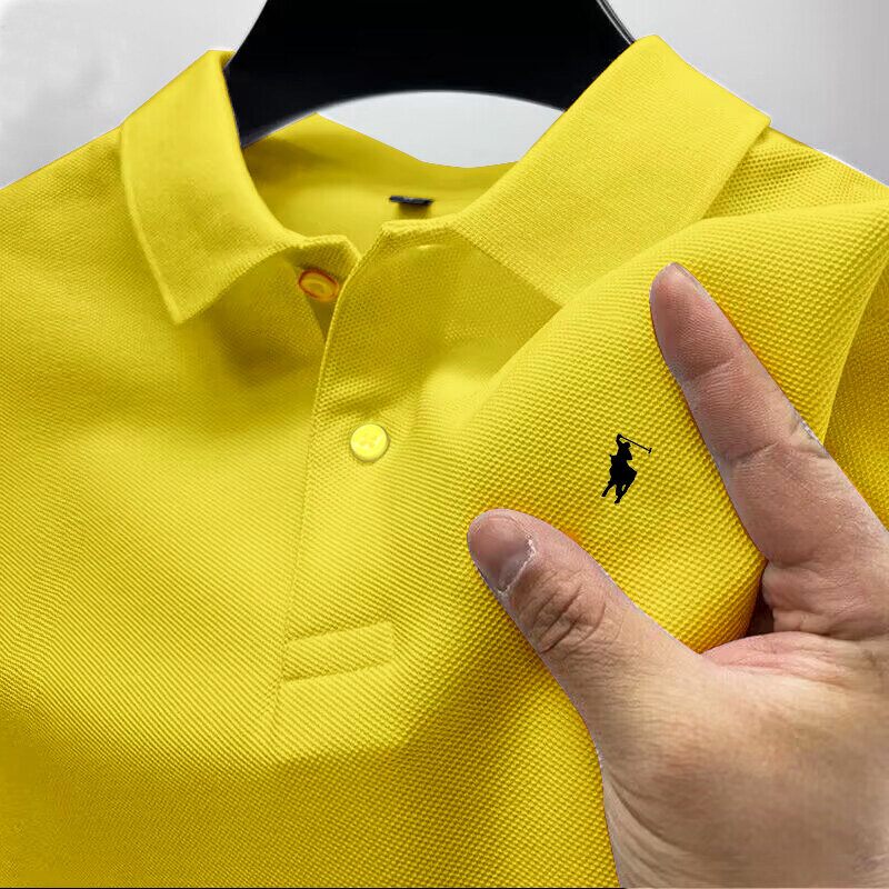 Men's polo shirt with short sleeved printed buttons, casual and fashionable, high-end luxury, popular in the 2024 summer trend