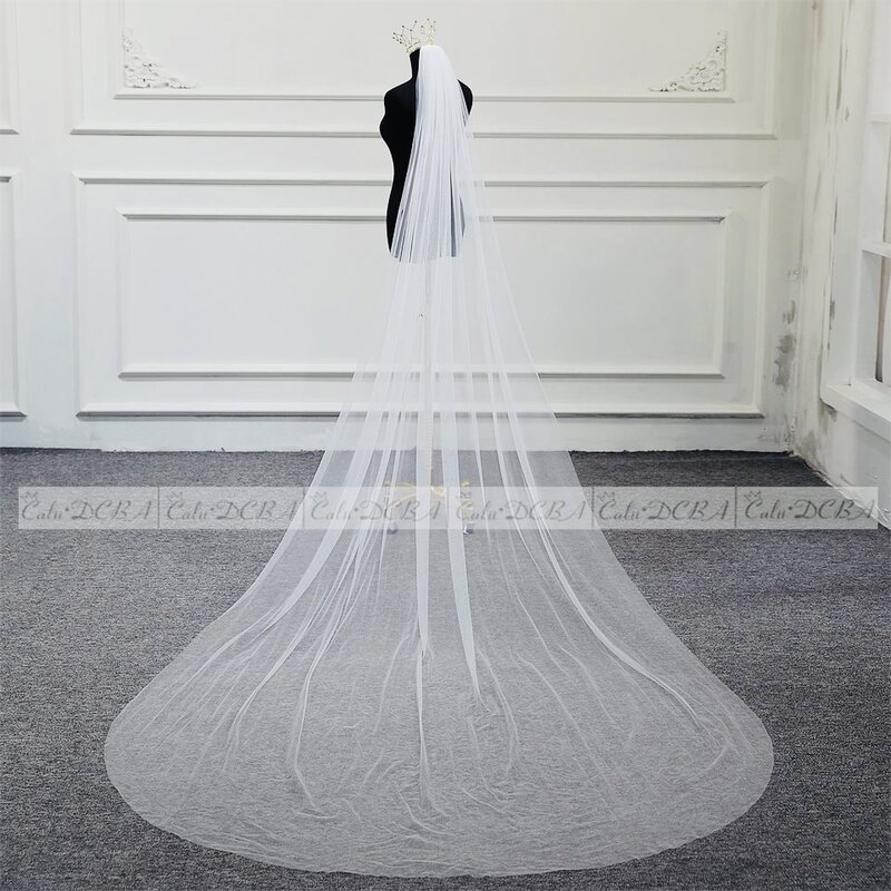 Bridal Veil Long White/Ivory Simple Plain Wedding Veil With Comb Cathedral Veil for Bride velo de novia Cheap Accessories 300cm