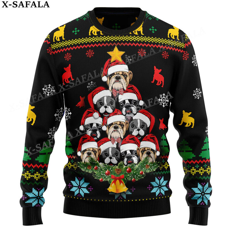 Cute Dog Christmas Knit Sweaters Funny Halloween Christmas Gift Jumpers Tops Couple Party Unisex Casual-1