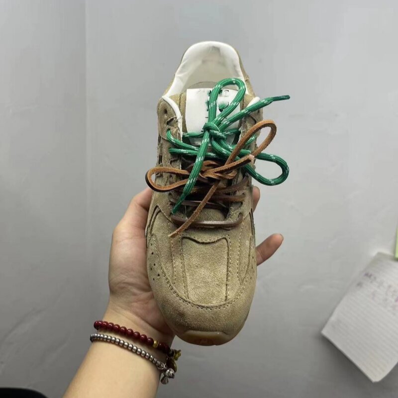 European Station 2024 New Retro Style Lace-up Shoes Women's All-match Two-color Shoelace Casual Shoes