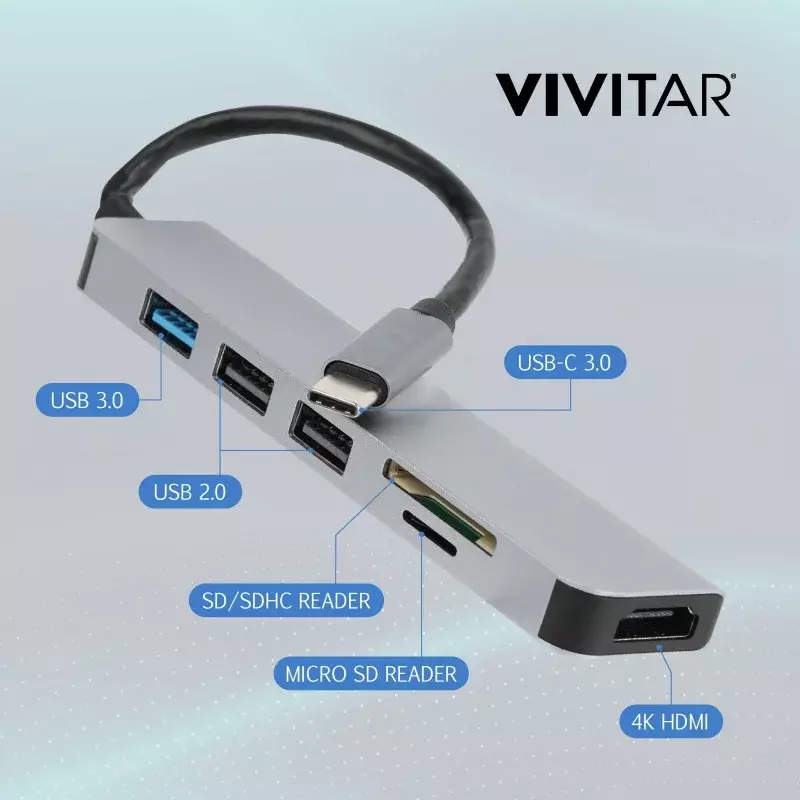 Vivitar-Hub USB Multi-Port com SD, Micro SD e leitor de cartões Compact Flash