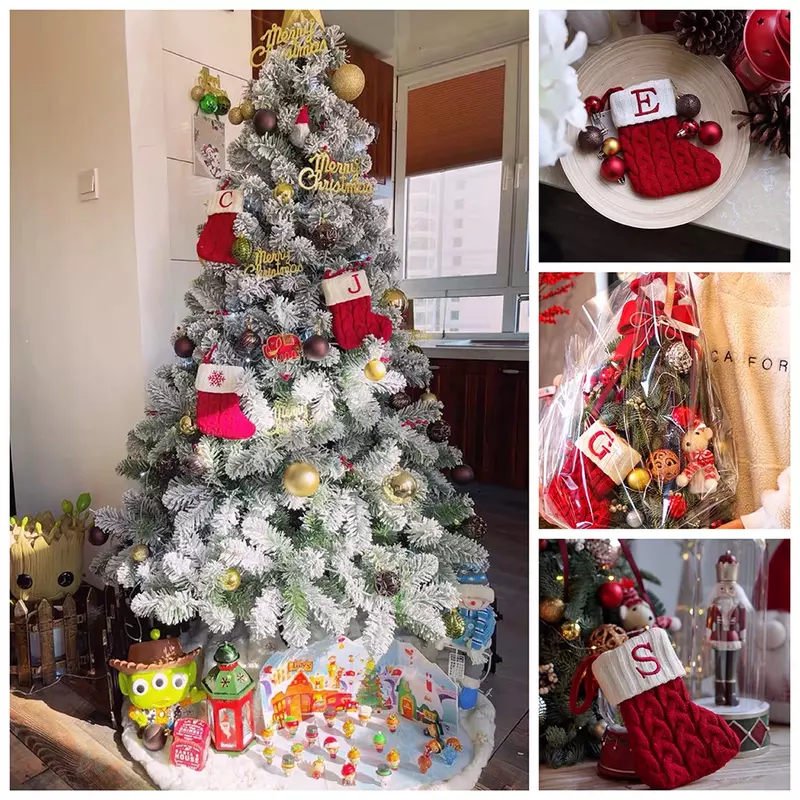 Skarpety świąteczne dziewiarskie płatki śniegu, pończocha świąteczna dekoracja do domu 2023 choinka bombka na prezent Navidad Natal 2024