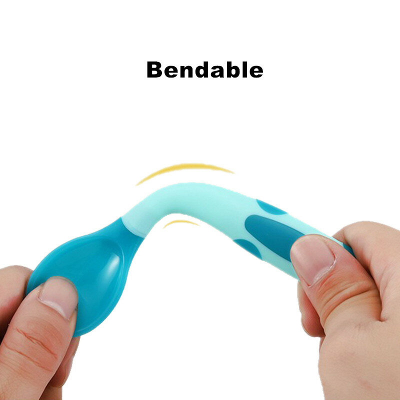 Cuchara Flexible con sensor de temperatura para bebé, tenedor para niños, vajilla de alimentación de entrenamiento, Mango Flexible, utensilios para niños pequeños